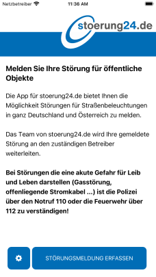 Screenshot der stoerung24 App auf einem iPhone-Bildschirm.